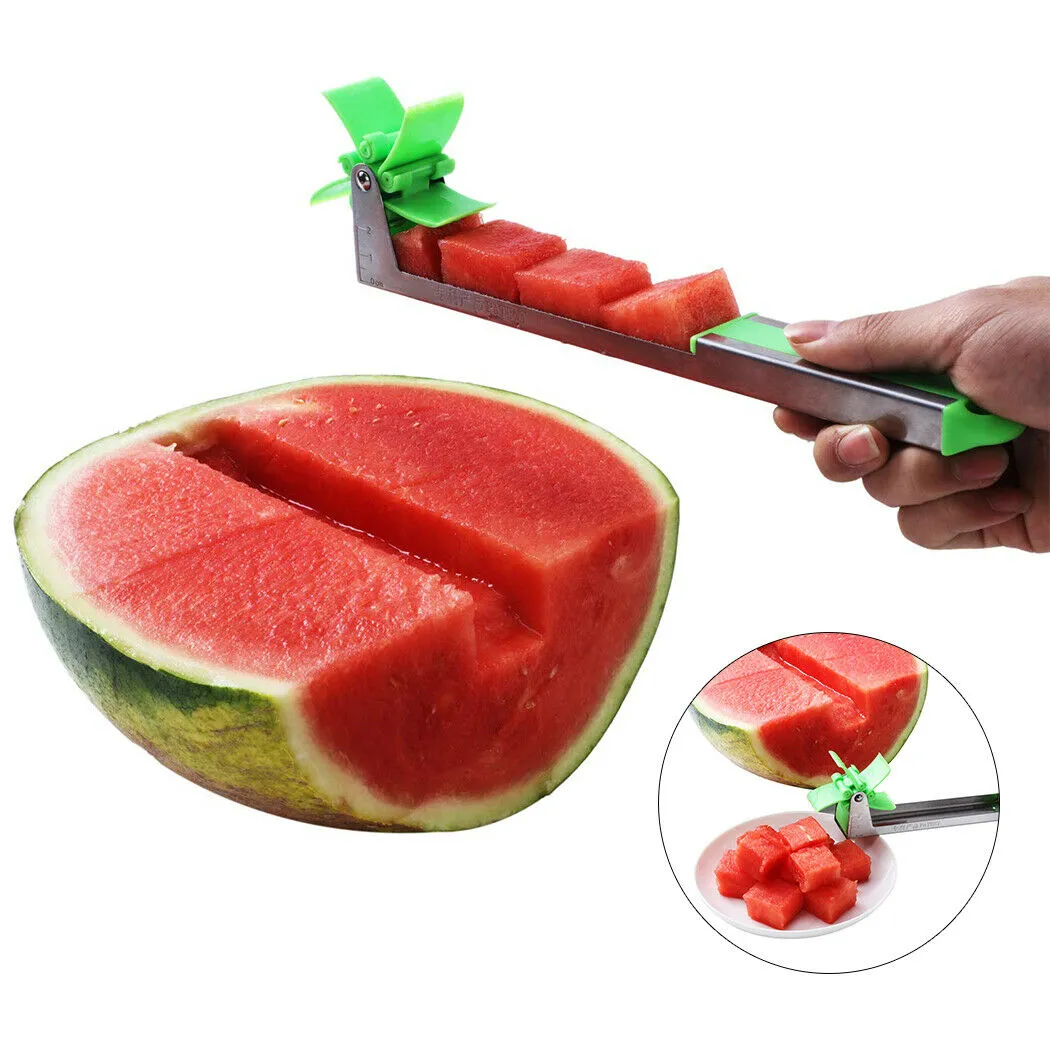 Slicer Cutter rostfritt stål Kniv Corer Tongs Windmill Watermelon Cutting Fruit Vegetable Tools Kitchen Gadgets