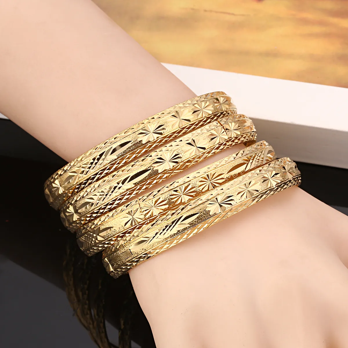 4st Dubai Gold Bangles breda armband afrikanska europeiska Etiopien smycken Bangles267t