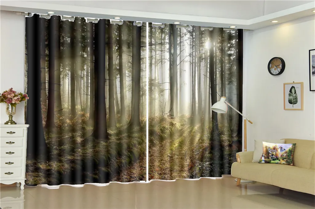 3d Curtain Window Promotion lush virgin forest landscape HD Digital Printing Interior Decoration Practical Blackout Curtains339F