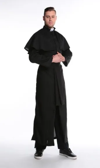 Costume a tema Halloween Gioco di ruolo Sacerdote uomo Abbigliamento da uomo Cosplay Dio Lungo abito nero Costumi feste236h