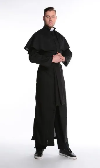 Traje temático de Halloween Role Playing Padre para roupas masculinas masculinas Cosplay Deus Long Black Suit Party Costumes236h