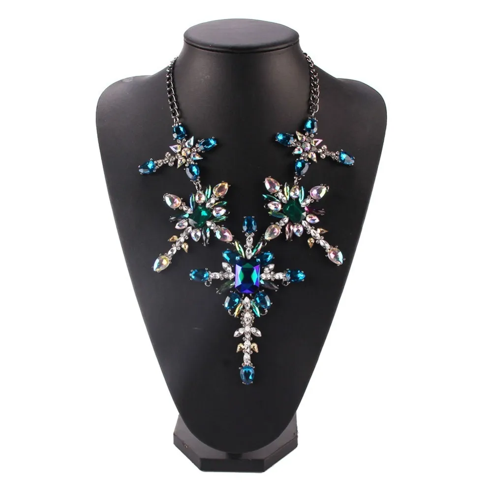 Dvacaman moda grande declaração colar feminino flor de cristal pingente colar festa maxi gargantilha colar jóias gota aq95 j3431