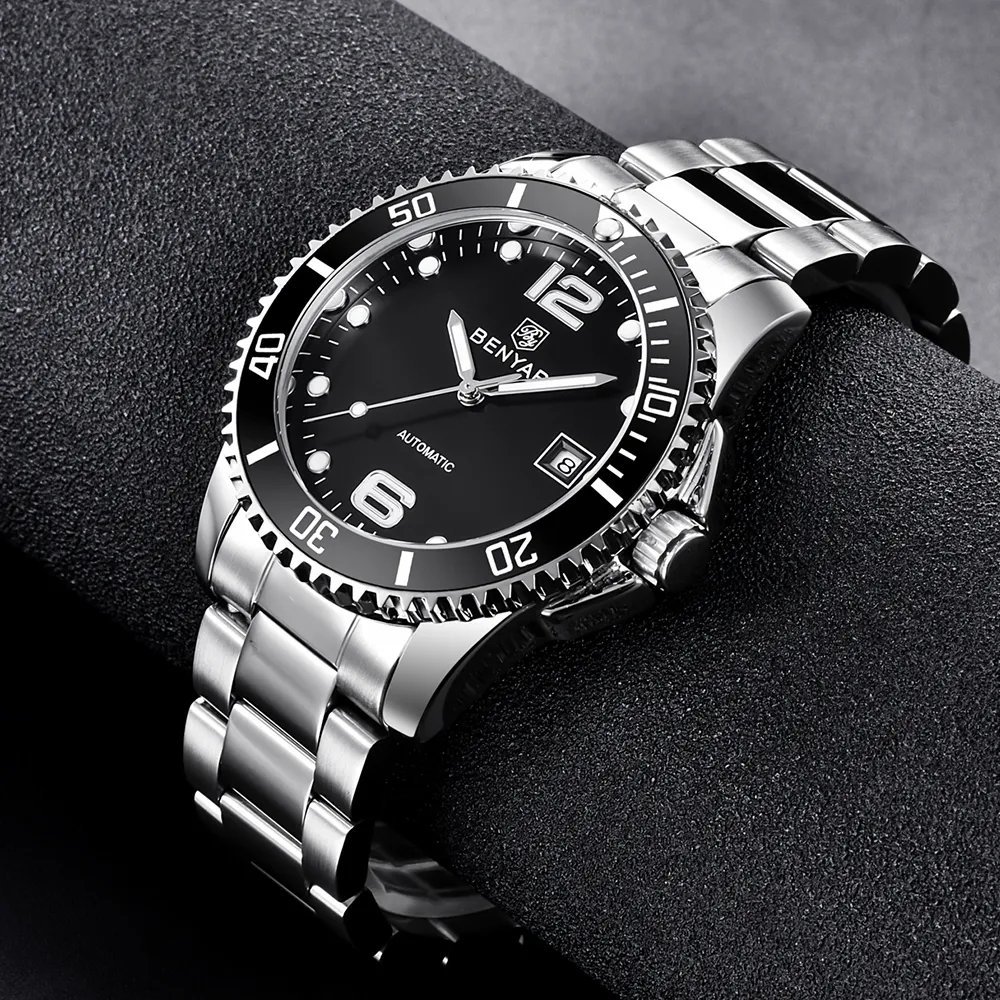 BENYAR Topmerk Heren Mechanisch Horloge Automatisch Mode Luxe Roestvrij Staal Mannelijke Clock262R