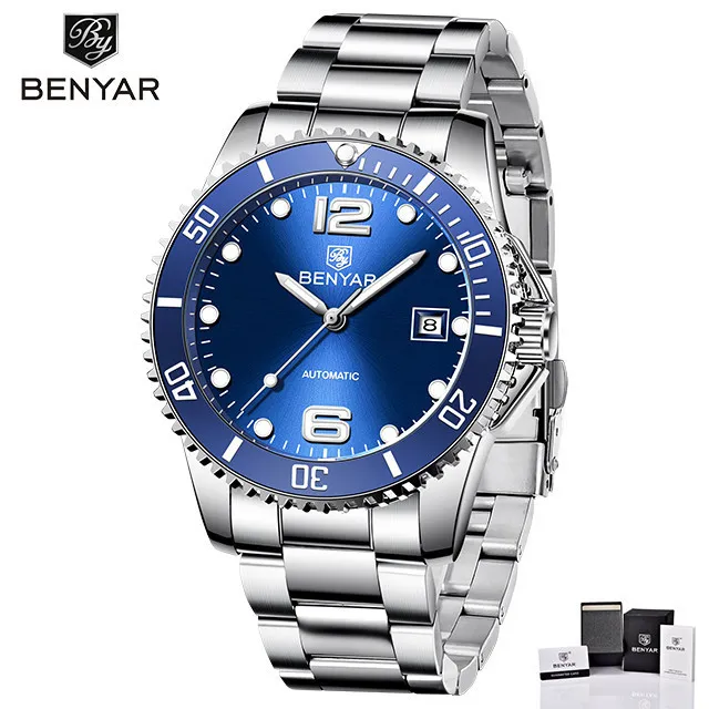 Benyar Top Man Men Mechanical Watch Automatyczna moda luksusowy stal nierdzewna samca zegar 262R