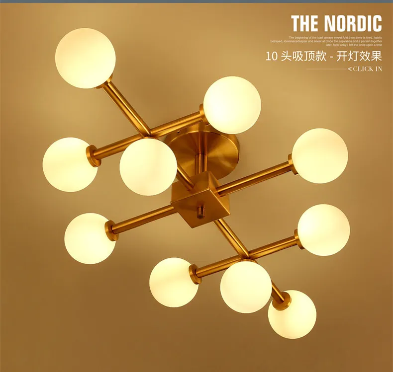 North Europe LED Modo Glass Ball Chandeliers Lighting Gold Pendant Lamp glass lampshade Ceiling Light for Livingroom Bedroom Resta270k