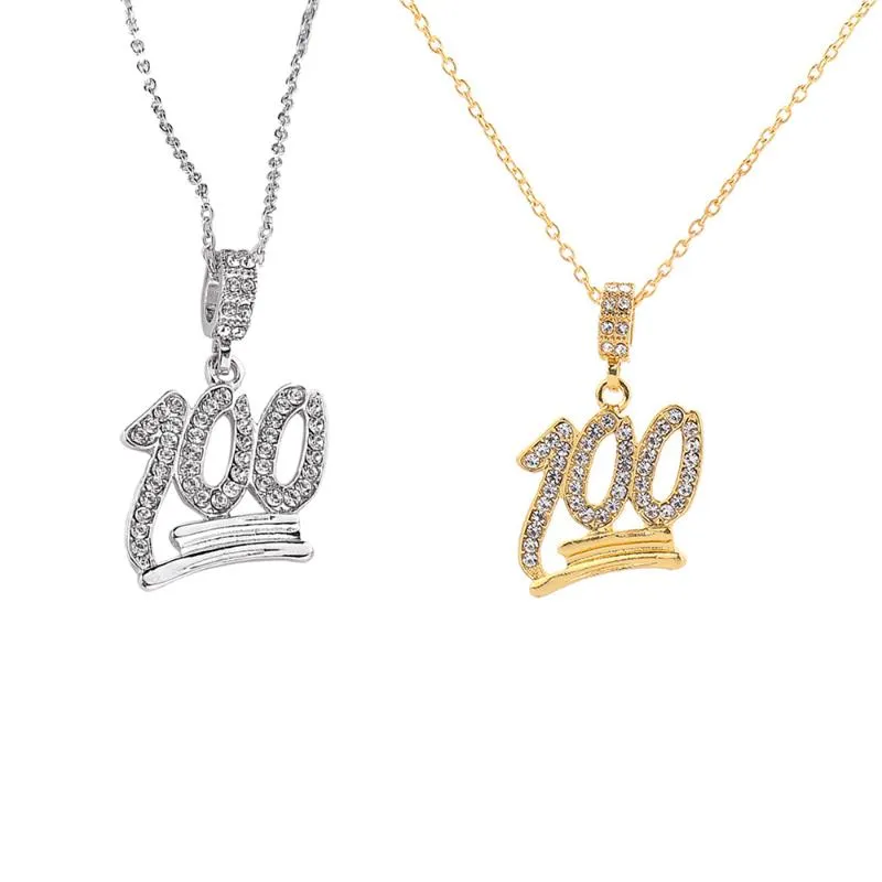 Mode Einfache Hohl Halskette Gold Voll Weiß Strass 100 Punkte Anhänger Schmuck Student Halsketten Schmuck Gift268r