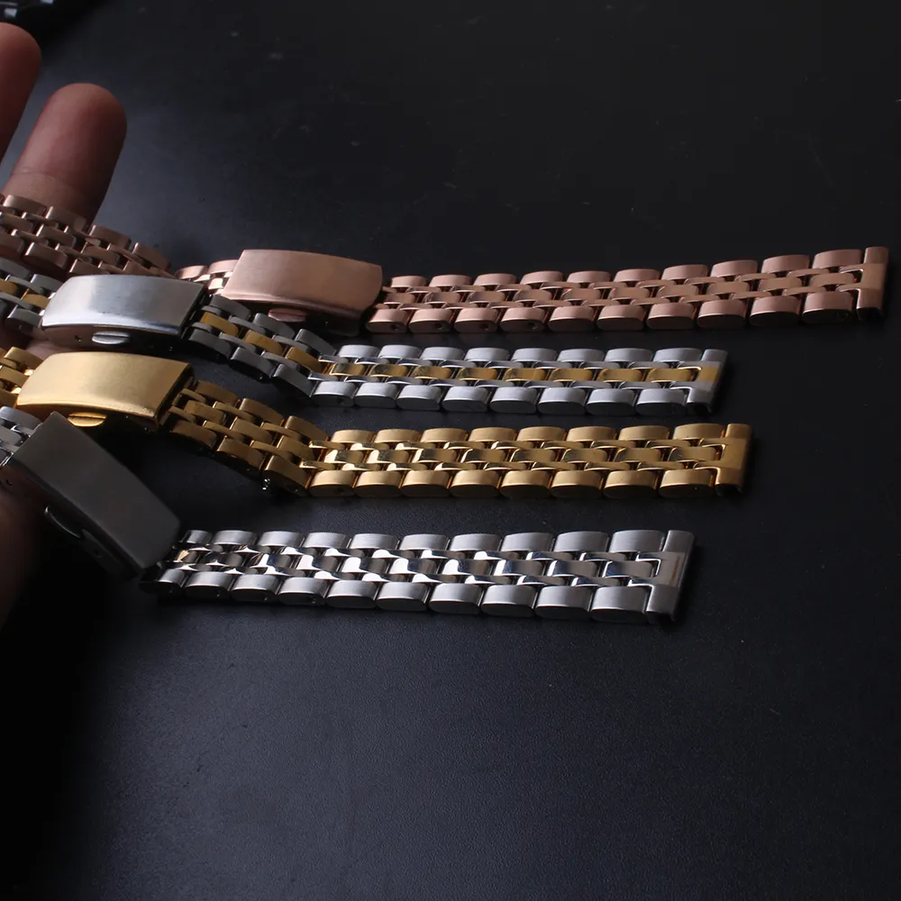 Roestvrij stalen horlogeband mini breedte 10mm 12mm 14mm16mm Rosé goud Zilver goud Horlogeband bandjes armbanden vouwsluitingen inzet c290b
