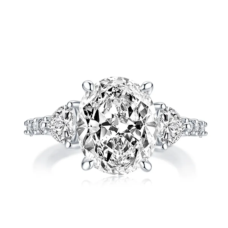 Ainuoshi 925 prata esterlina 5 quilates corte oval anel de noivado 3 pedra anel simulado diamante casamento anel de prata jóias y2001069052701