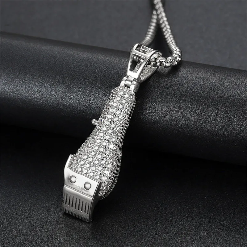 Ciondolo rasoio 3D ghiacciato Hip Hop placcato oro argento micro pavimentato gioielli con ciondoli bling2164