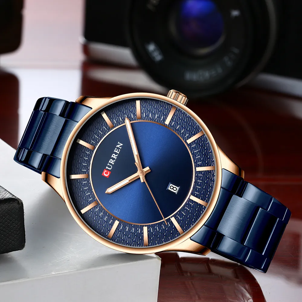 Curren Men Watch zegar ze stali nierdzewnej Zegarki biznesowe Mężczyzna auto data