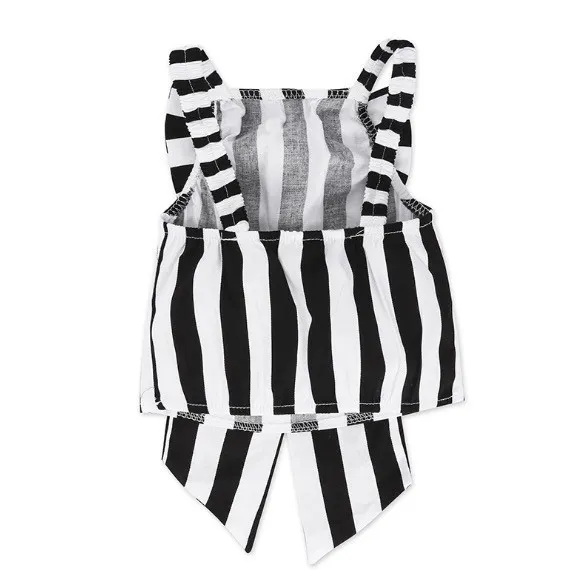 Summer Girls Set Striped Bow Ribbon Tops + White Hole Pants Two Piece Girls Outfits Children Baby Clothing Sets Toddler Girls Clothes 2-7T
