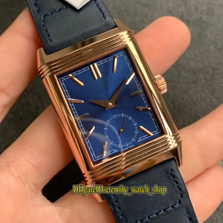 MGトップバージョンのREVERSO FLIP DUAL TIME ZONE 398258J BLUE DIAL CAL 854A 2メカニカルハンド巻きメンズウォッチデザイナー240D