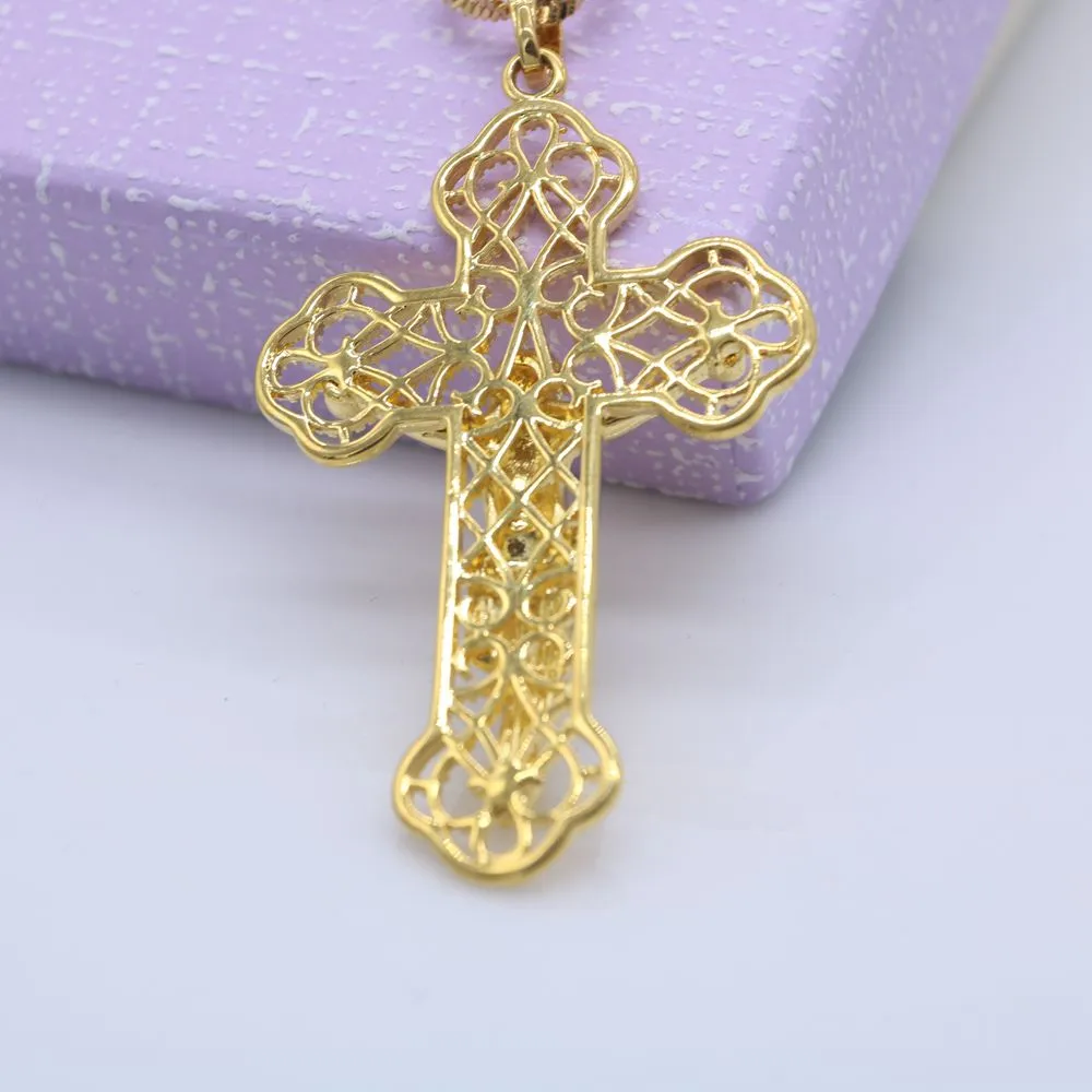 Klassisk stil Filigree Jesus Pendant Chain18k gult guldfyllda kvinnor Mens Cross Pendant Halsband Crucifix Choker182d