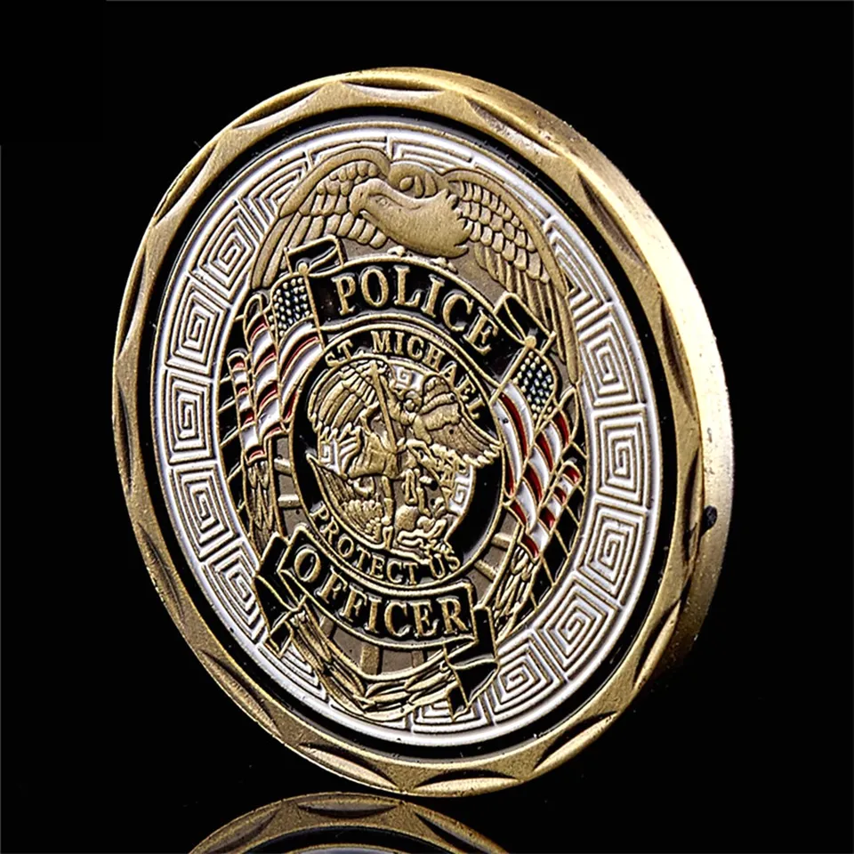 5st St Michael Protect US Police Officer Craft Commemorative Gold Plated Multicolor Challenge Coin Collectible Gifts7860138