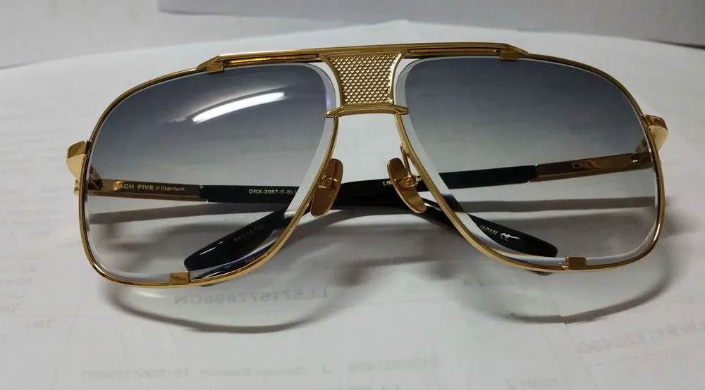 Mężczyźni Pilot Square Sunglasses czarny złoty szary soczewka gradientowa 2087 vintage glass męskie okulary przeciwsłoneczne okulary okulary nowe z pudełkiem284o