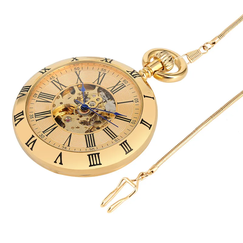 Steampunk Vintage Silver Golden Automatic Mechanical Pocket Watch Men Women Skeleton Dial Watches Pendant Chain Clock reloj de bol246E