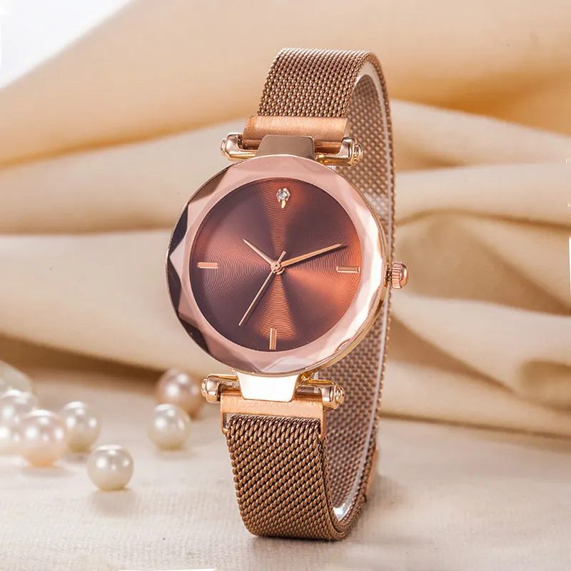 Popular marca de moda mujer chica color oro rosa banda de Metal de acero hebilla magnética estilo reloj de pulsera de cuarzo Di 03251y