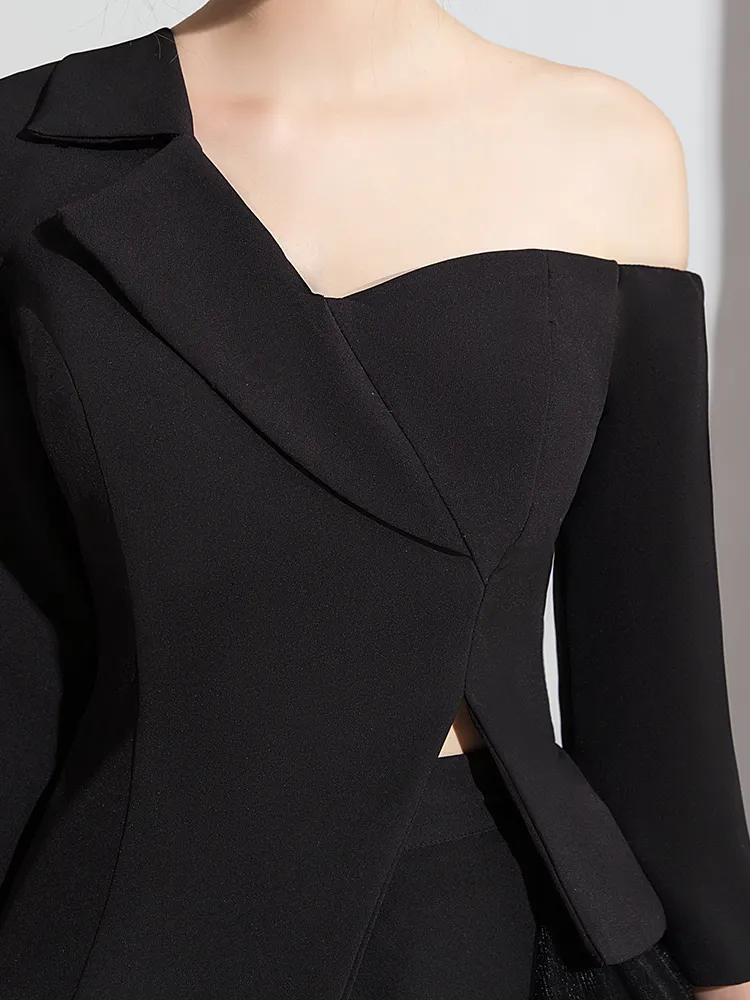 Robes de soirée élégantes longue noir blanc combinaison pantalon long combinaison à manches longues robe formelle col en V combinaisons Dubai robe de bal 2175