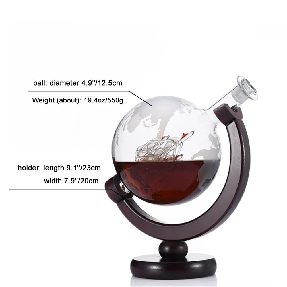 800 ml Globe Wine Whiskey Dekanter mit fertigem Holzständer Bar Trichter Weinbelüfter Mini Globe Machines Bar Tools2536