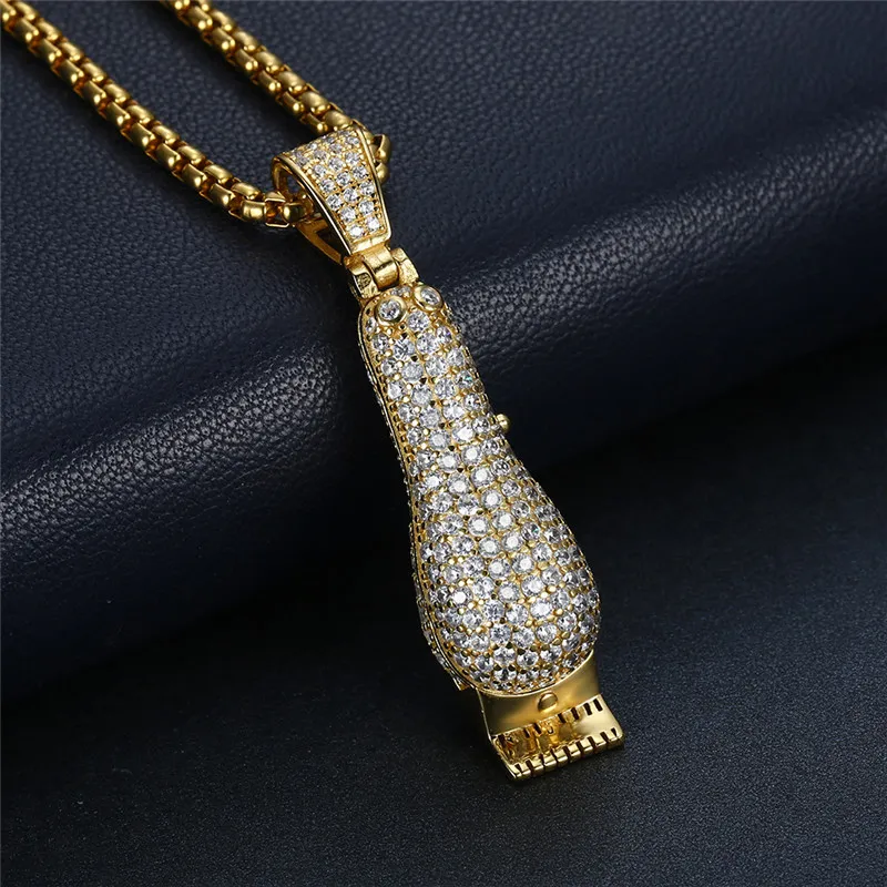 Hip Hop glacé 3D rasoir pendentif or argent plaqué Micro pavé hommes charme Bling Jewelry251S