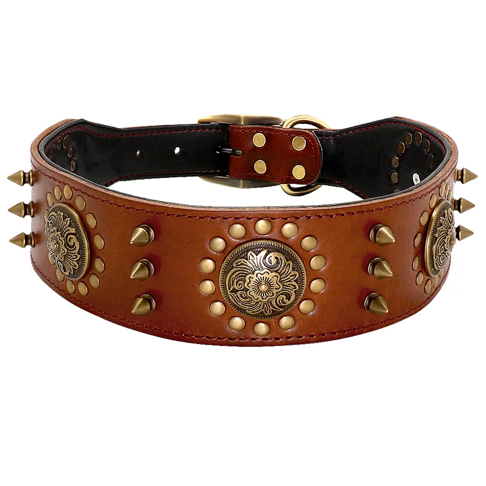 Hållbar läderhundkrage Cool Spiked Studded Pet Dogs -krage justerbara för medelstora hundar Pitbull K9 L XL4769738