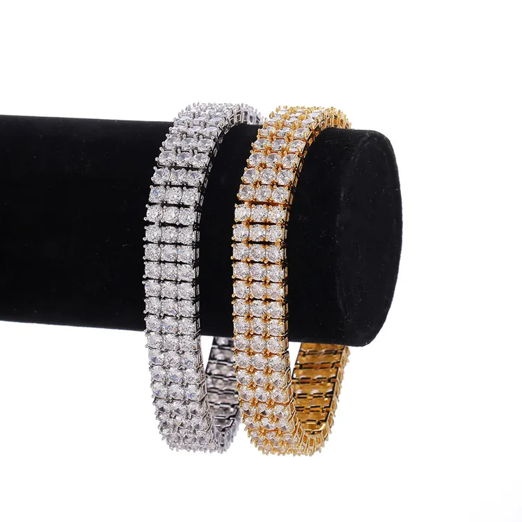 Who Hip Hop 3 Row Tennis Chain Gold Silver Cubic Zirconia Iced Out CZ Stones Pulseira246I