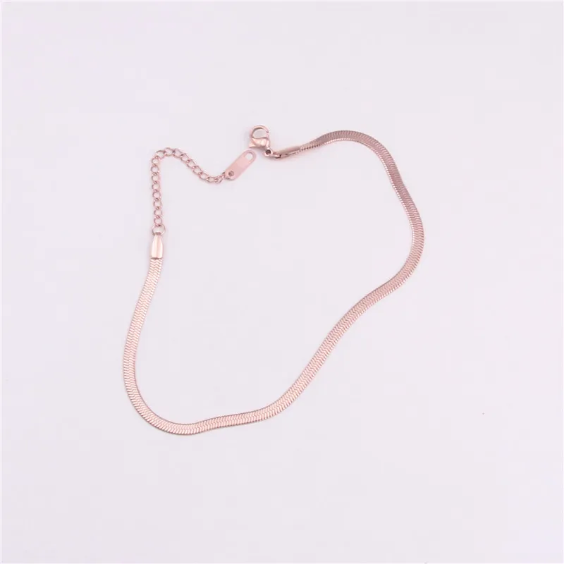 2020 cor de ouro rosa aço inoxidável cobra corrente tornozeleira feminina coreano simples retro pé pulseira acessórios praia boho jóias 251m
