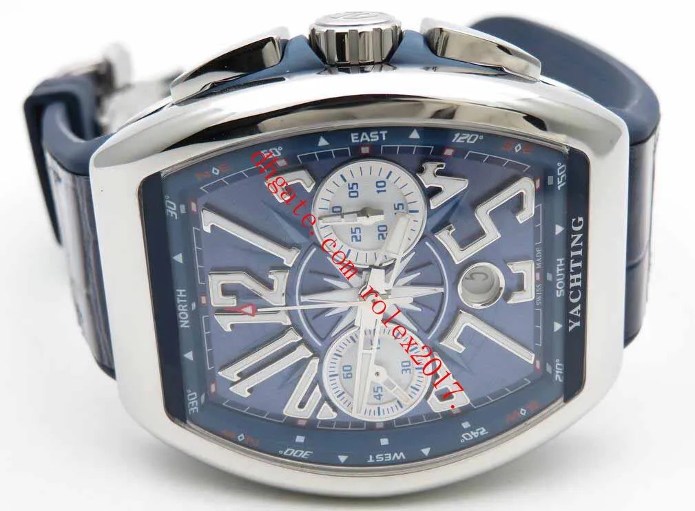 남성용 제품 Vanguard 44mm Watch 7750 Valjoux 자동 움직임 기능 크로노 그래프 시계 블루 다이얼 폭발 Numer211e