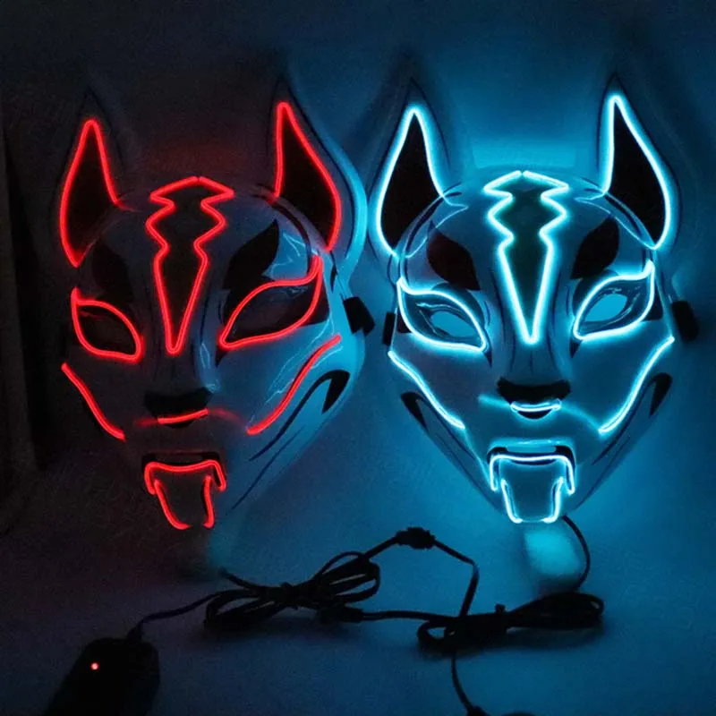 Motorcycle Masks LED Mask Fox Cat Face El Wire Light Festival Cosplay Costume Decoration Funny Election Party Masque