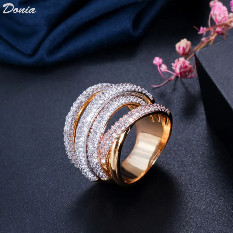 Ювелирные изделия Donia, роскошное кольцо, модное геометрическое линия, медь, микроинкрустация, цвет, полный циркон, европейский и американский креативный дизайнер gif238Y