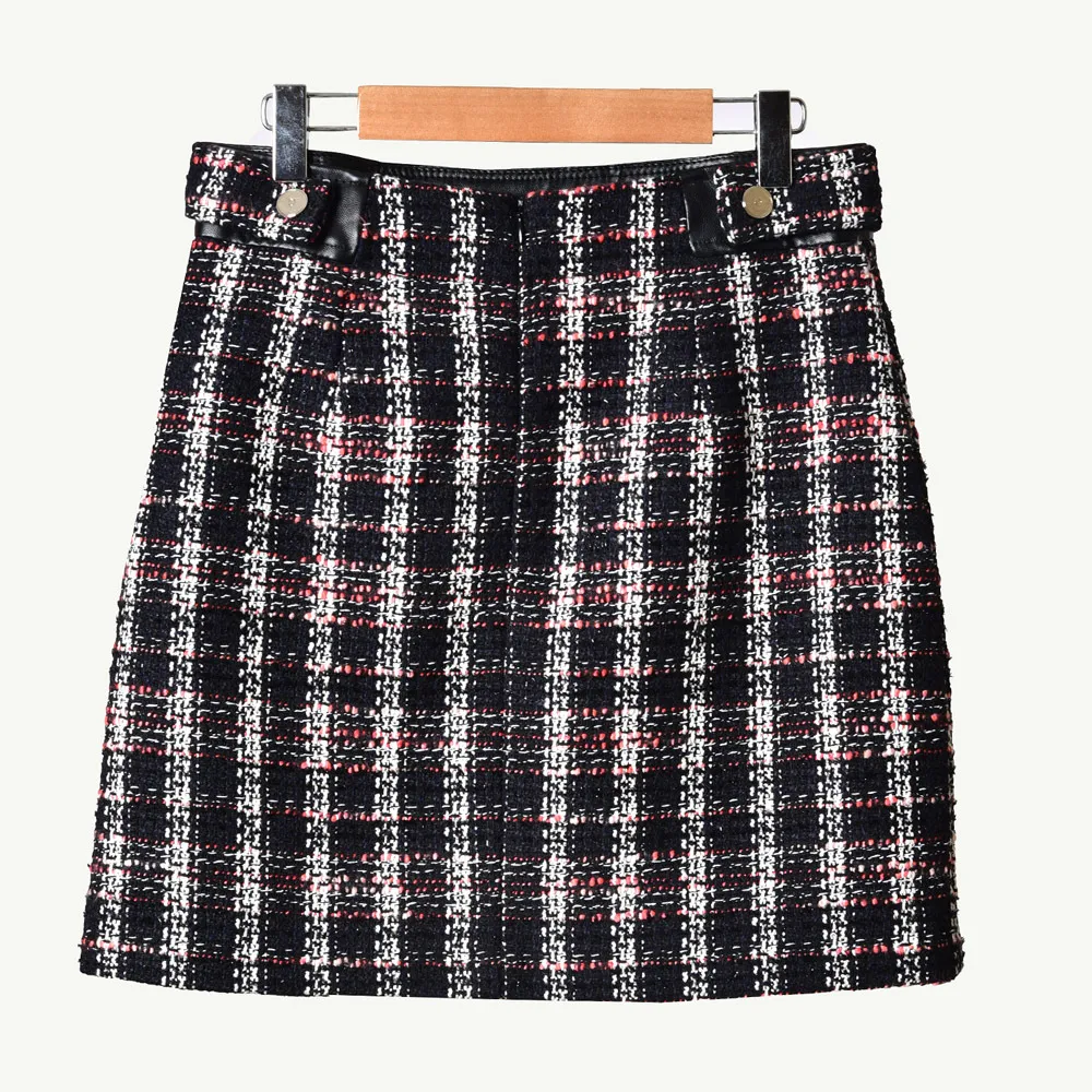 2020 Primavera Plaid Impressão Tweed Botões de painéis acima do joelho curto mini saia mulheres saias d2616276