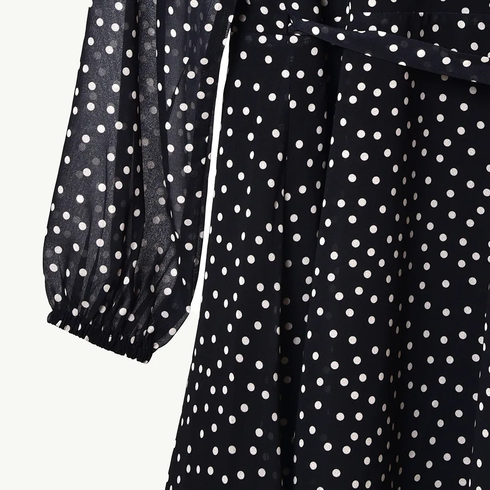 2019 hösten vinter långärmad v hals svart polka dot print ruffle kort mini klänning kvinnor mode klänningar d2616292