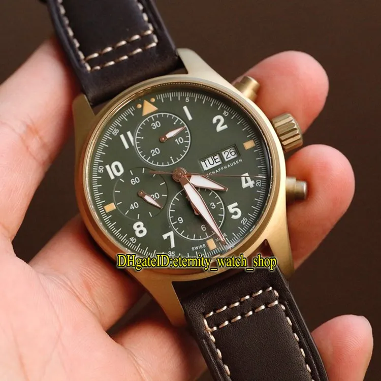 Nouvelle version ZF Top Pilot Spitfire Fighter Series Boîtier en bronze 387903 Cadran noir ETA A7750 Chronographe Mécanique Montre Homme Stopwat210U