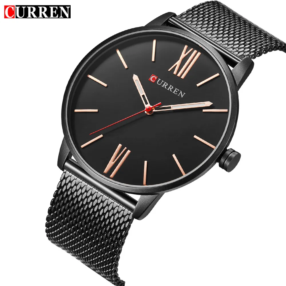 Часы CURREN, простые ультратонкие модные деловые мужские часы с большим циферблатом, стальные кварцевые мужские часы Reloj Hombre Montre Homme257D
