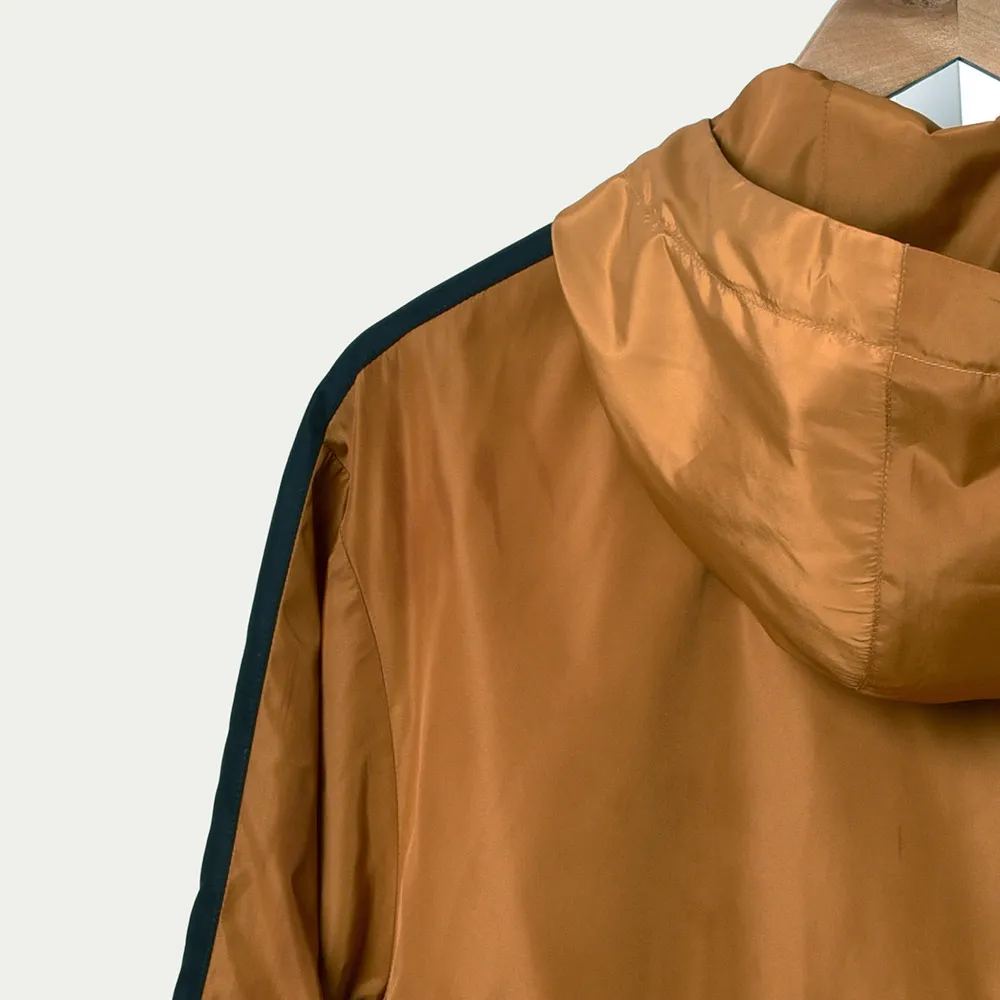 2020 mola manga comprida com capuz pescoço contraste de cor marrom painéis zíper mulheres moda casacos outwear casacos D1226013