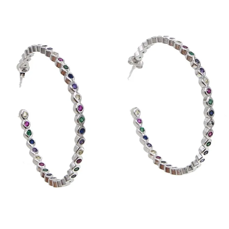 Rainbow CZ delikat färgglada pärlhoppörhängen för kvinnor Enkel flerfärgad sten romantisk stor cirkel örhänge mode smycken230e