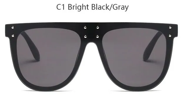 New Flat Top Sun Glasses Oversized Goggles Mens Square Sunglasses Women Fashion Famous Brand Rivet Black Eyewear Gafas de sol238I