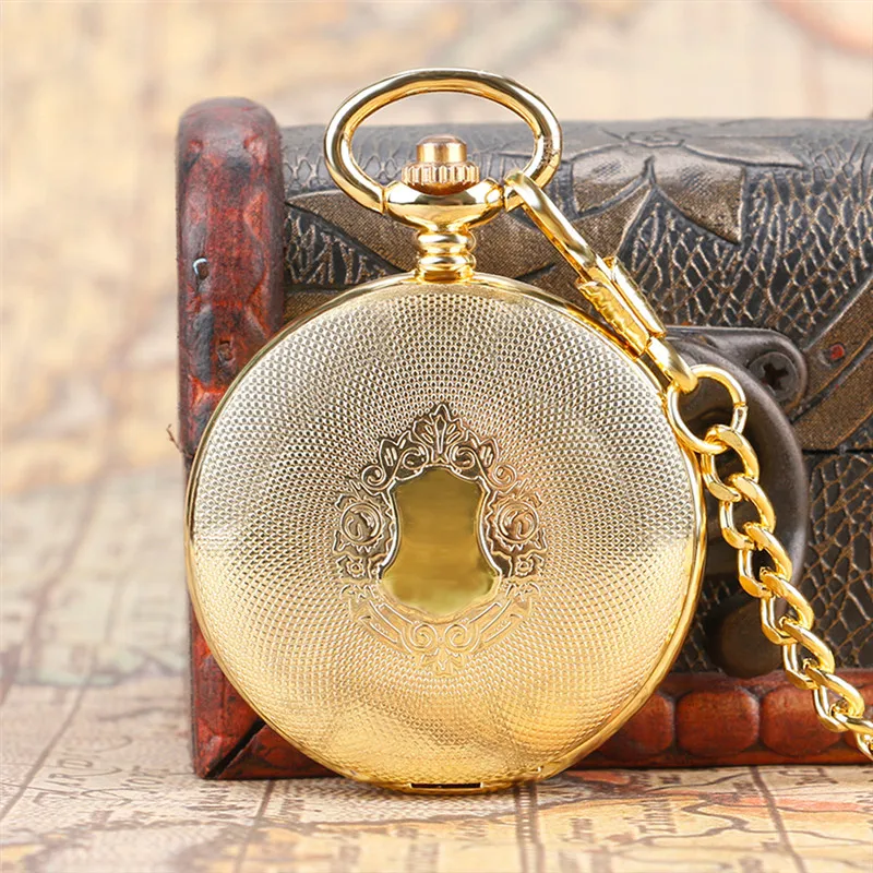 Antika Retro Lüks Sarı Altın Kalkan Saatler Erkek Kadın Cep Saati Mekanik El Sargı Fob Kolye Zincir Saat G200K