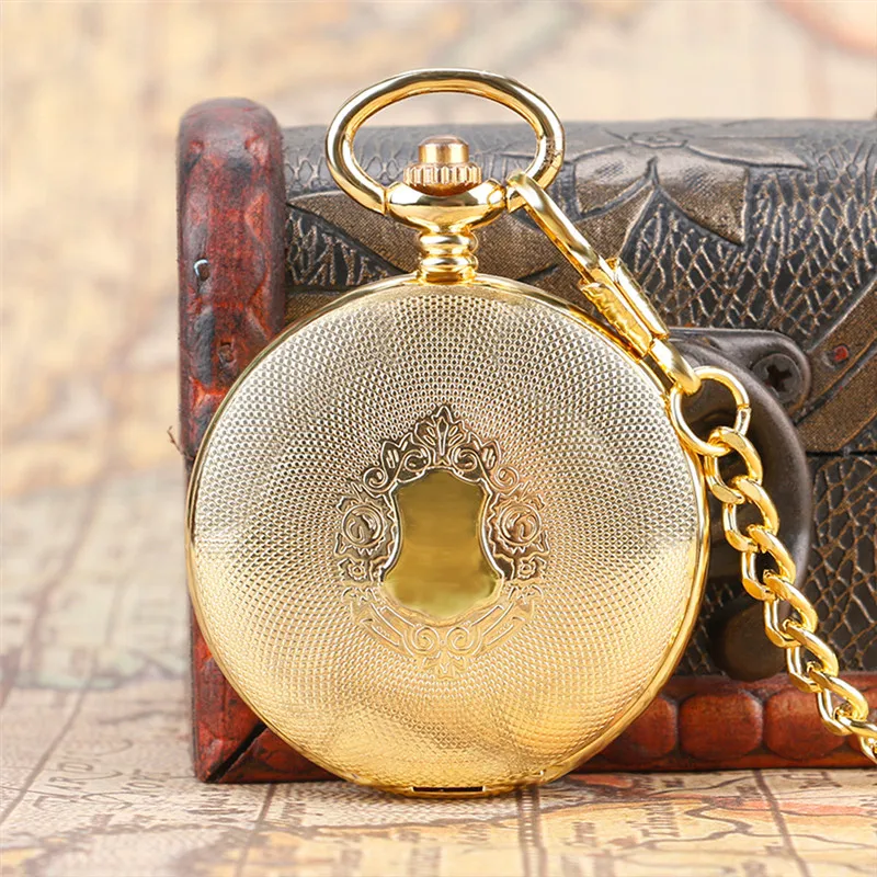 Antique rétro luxe jaune or bouclier montres hommes femmes montre de poche mécanique remontage à la main FOB pendentif chaîne horloge montre G282O