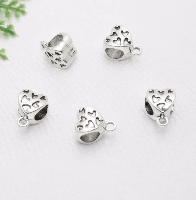 Silver Plated Heart Bail charms Spacer Beads Charms pendant For diy Jewelry Making findings 12x9mm280I
