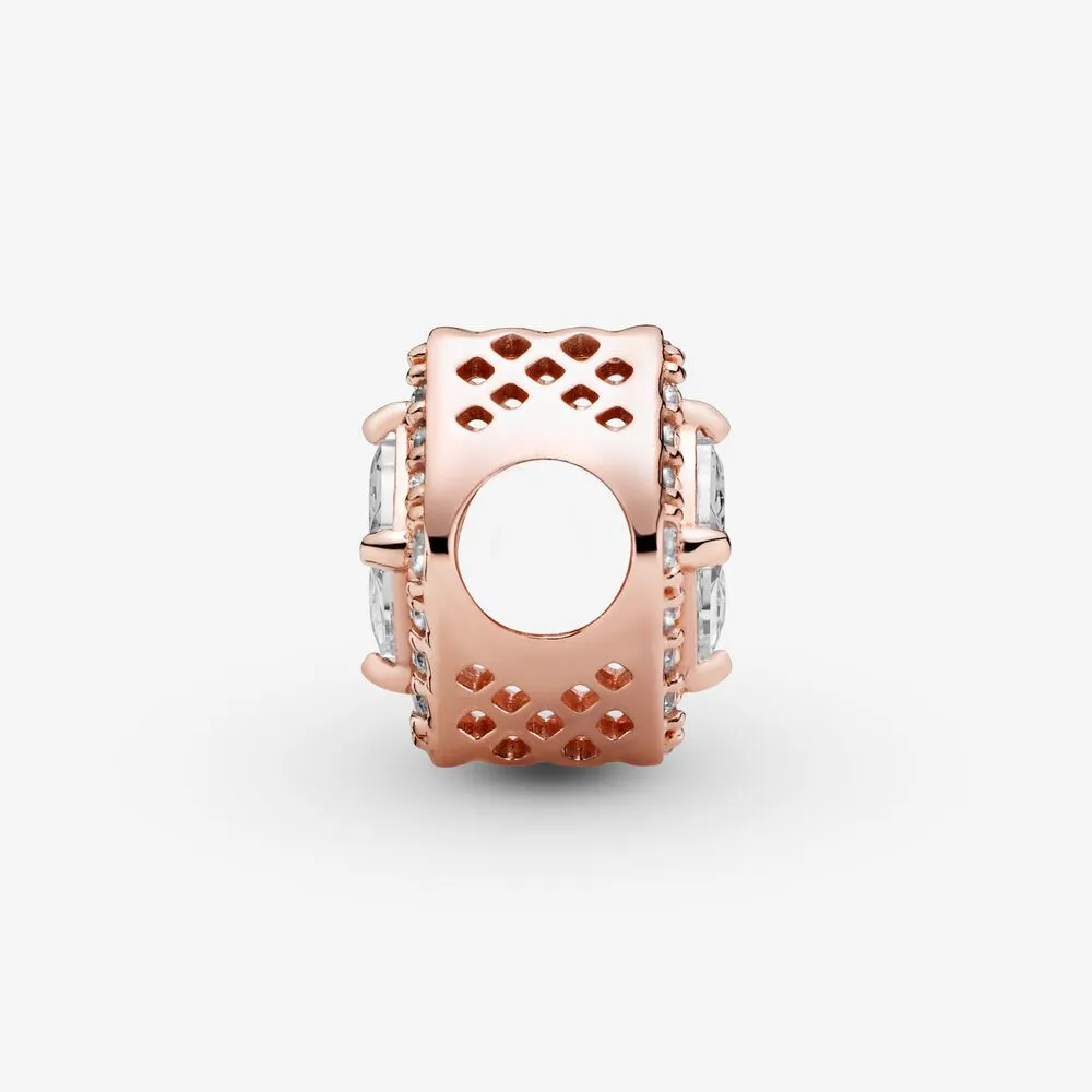 New Arrival 925 Sterling Silver Rose Gold Square Sparkle Halo Charm Fit Original European Charm Bracelet Fashion Jewelry Accessori209y