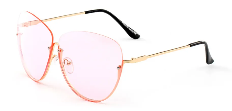 Klare Sonnenbrille Frauen halbfleischlos 2019 Übergroße Oval Sonnenbrillen Rahmen Vintage Shades Metall Eyewear1295h
