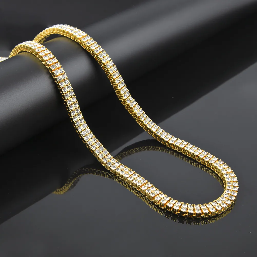 Novo ouro bling diamante corrente de tênis masculino colar gelo completo personalizado hip hop gelado longo gargantilha correntes rapper jóias presentes f269w