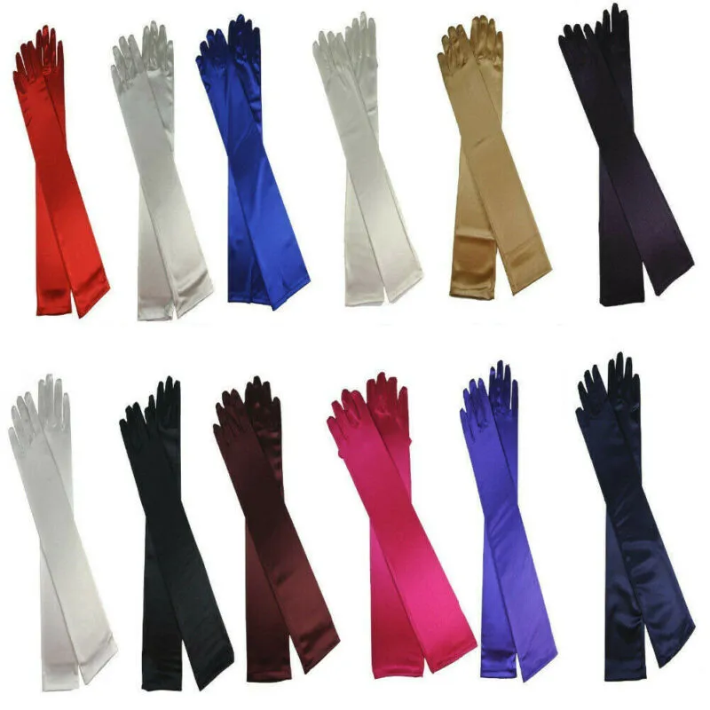 Party Hats Damen Abendhandschuhe, formelle Handschuhe, 22 lang, schwarz, weiß, Satin, Fingerhandschuhe 1271N