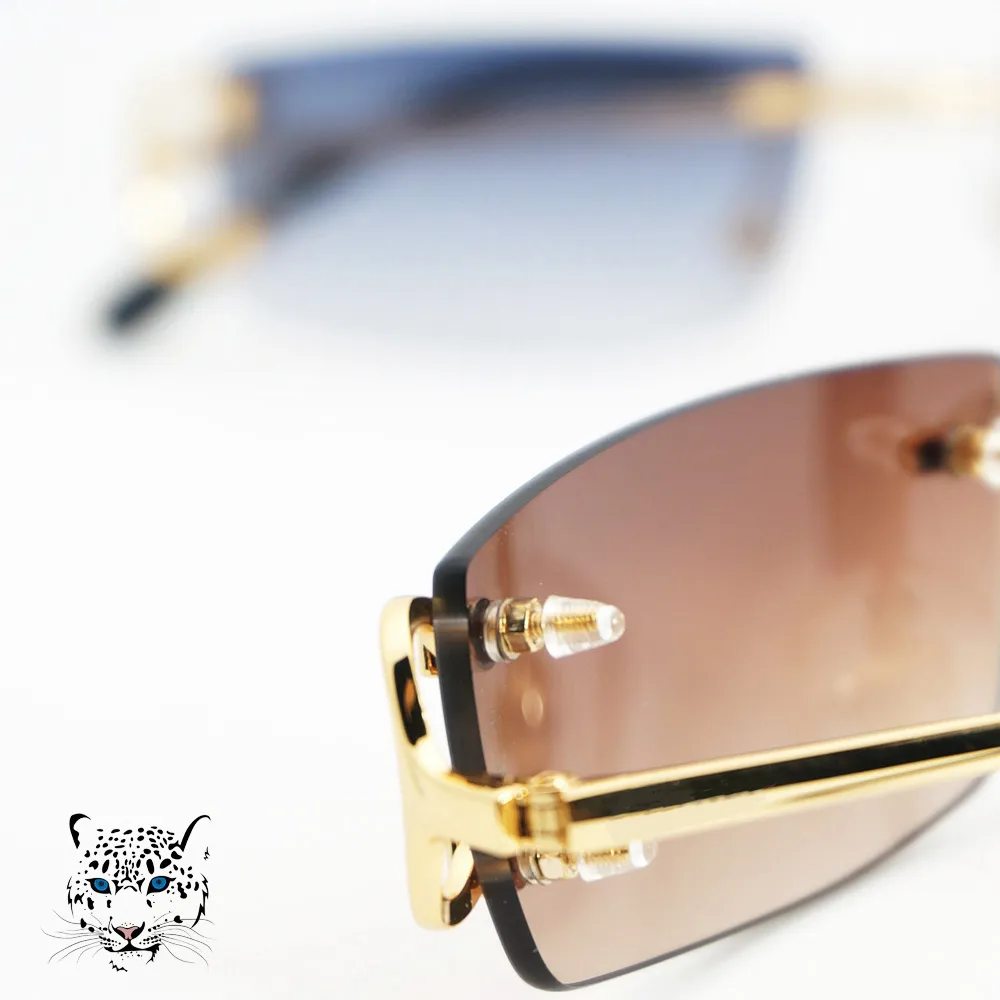 Luxus – Kleine, quadratische, randlose Sonnenbrille für Herren und Damen mit C-Dekoration, Drahtrahmen, Unisex, Luxusbrille für den Sommer, Outdoor, Trave241i