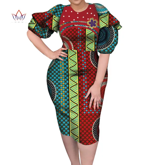 Afrikaanse vrouwen kleding dashiki bazin riche vrouwen jurk traditionele print peals jurken voor dame elegante jurk knielengte WY7244