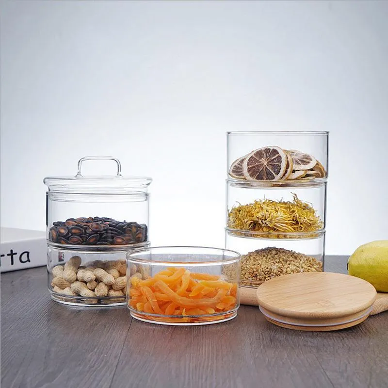 Pot de rangement en verre à trois étages, bouteille avec couvercle, bouteille de rangement minimaliste, récipient d'assaisonnement de noix pour organisateur de cuisine, Home288I