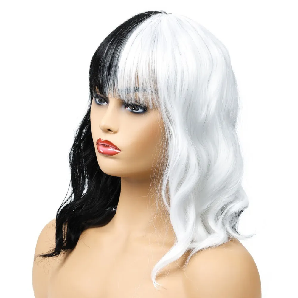 2020 Amazon Selling New European and American Wig Cool Black and White Long Curly Hair High Temperature Silk Headgear Wig9545655