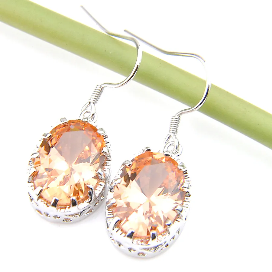 LuckyShine – boucles d'oreilles ovales en Morganite Champagne, plaqué argent Sterling 925, crochet pendant, classique et populaire pour femme, bijoux 316u