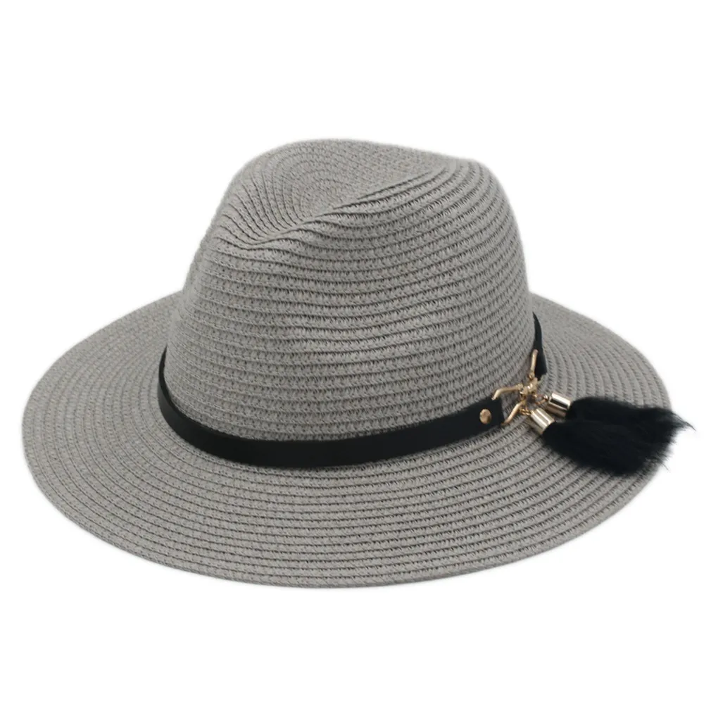 Plastikowy słomka chapeau unisex wiosna letnia impreza ulica na świeżym powietrzu na plażę sunhat szeroką wizatunkową czapkę Panama kochanek top kapelusz z paskiem B4763472